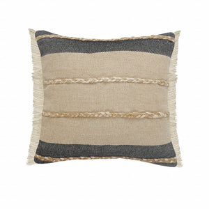Black Striped Zippered Jute Throw Pillow Set Of Two - 24" x 24"
