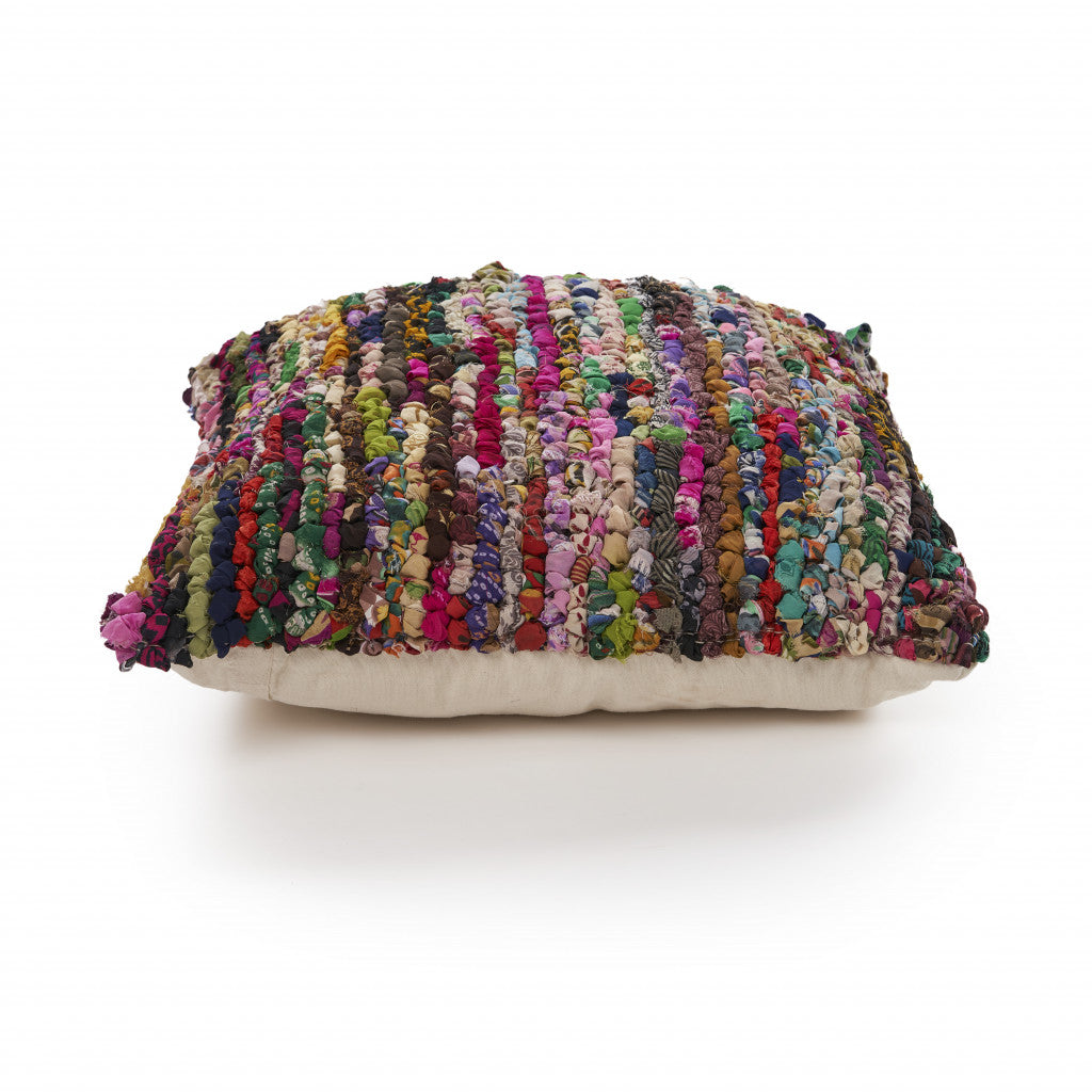 Set Of Two 26" X 26" Multicolored Striped Zippered Natural Throw Pillow