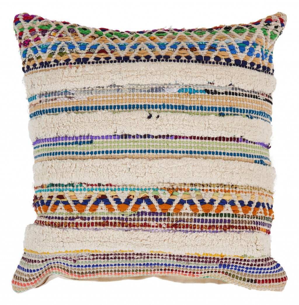 Set Of Two 18" X 18" Multicolored Striped Zippered 100% Cotton Throw Pillow
