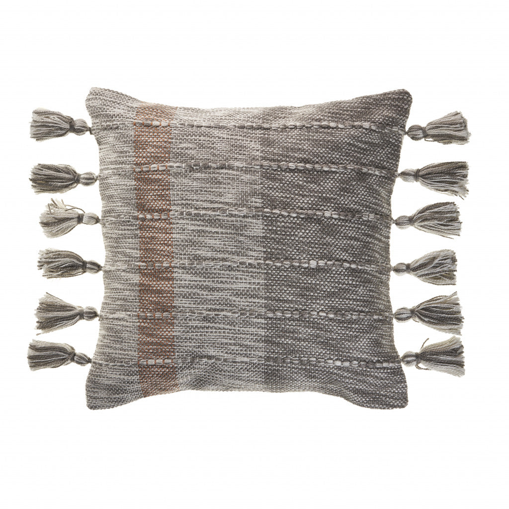 Set Of Two 20" X 20" Gray Striped Zippered Polyester Throw Pillow