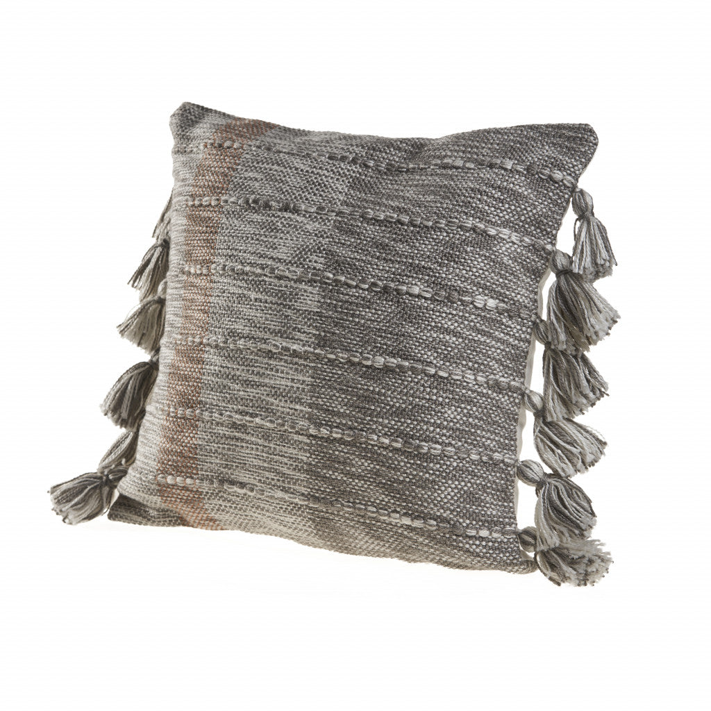 Set Of Two 20" X 20" Gray Striped Zippered Polyester Throw Pillow