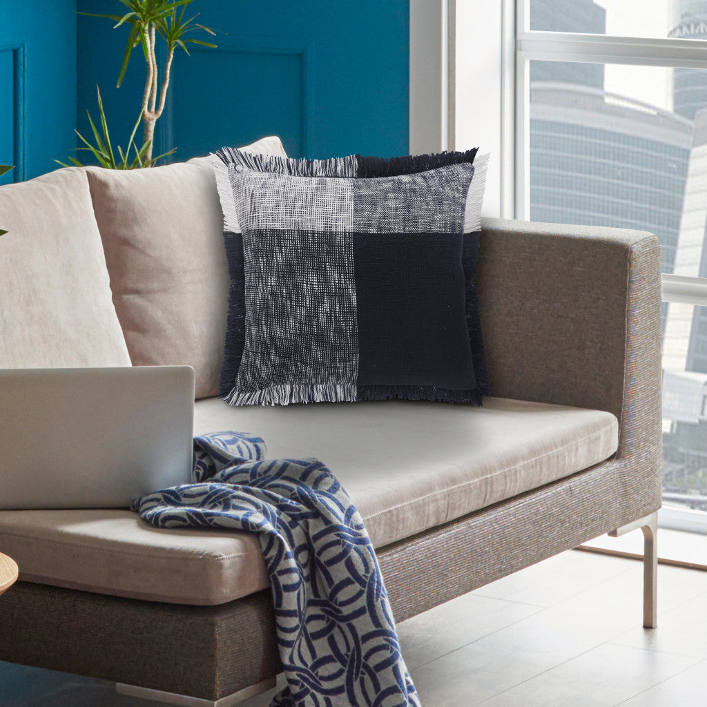 Set Of Two 20" X 20" Blue Plaid Zippered 100% Cotton Throw Pillow