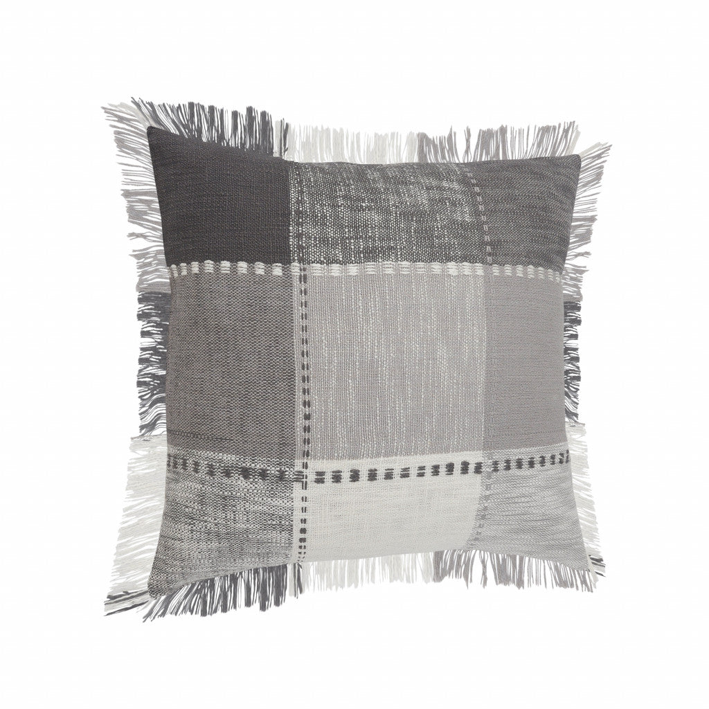 Gray Plaid Zippered 100% Cotton Throw Pillow Set Of Two - 20" x 20"