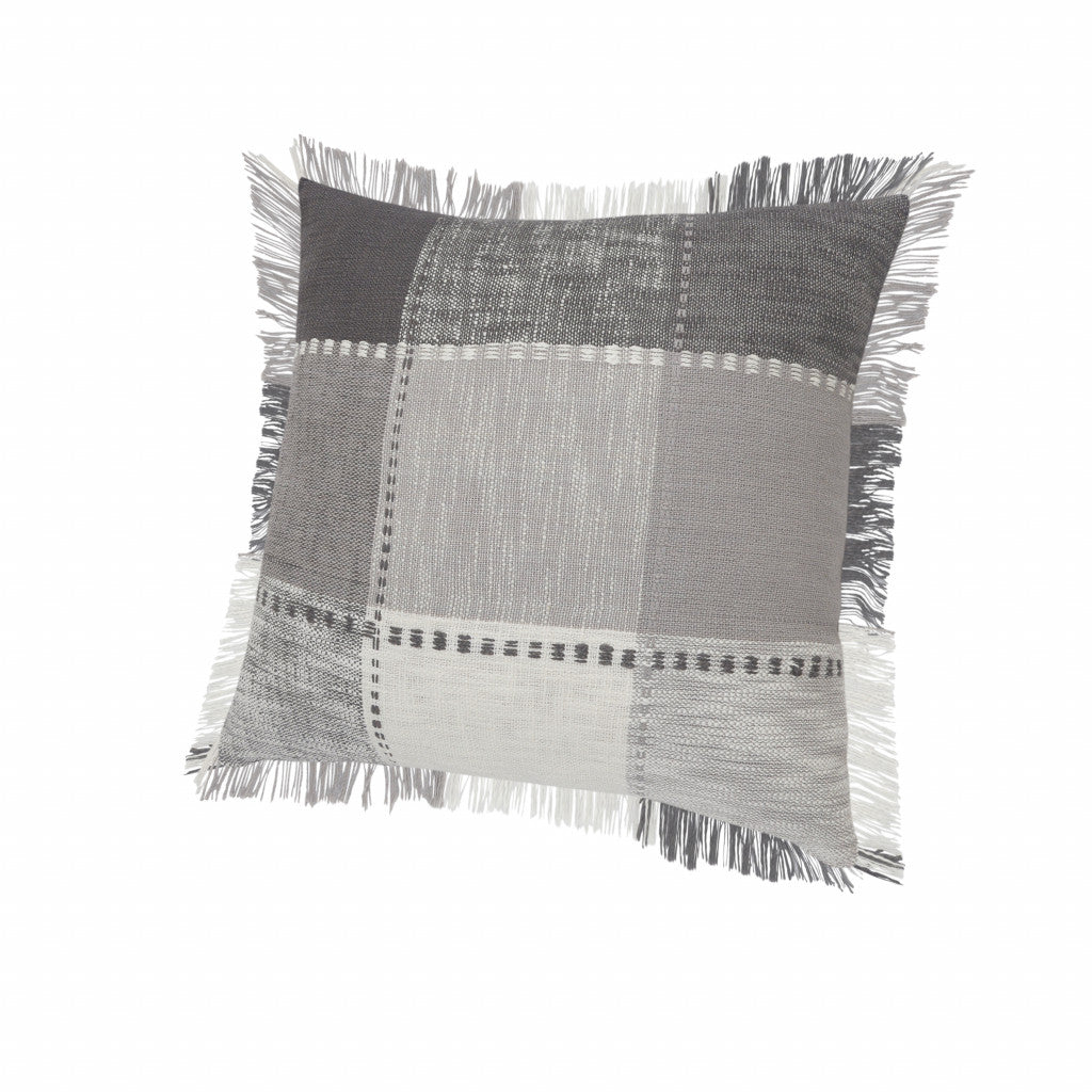 Gray Plaid Zippered 100% Cotton Throw Pillow Set Of Two - 20" x 20"