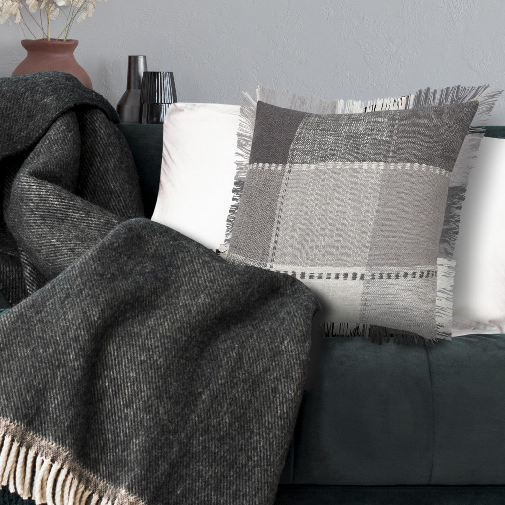 Gray Plaid Zippered 100% Cotton Throw Pillow Set Of Two - 20" x 20"