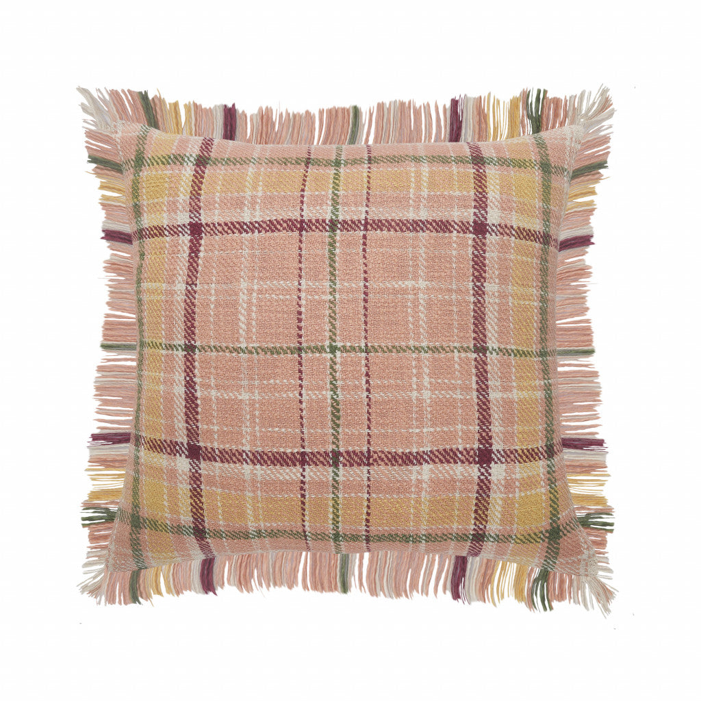 Pink Plaid Zippered 100% Cotton Throw Pillow Set Of Two - 20" x 20"