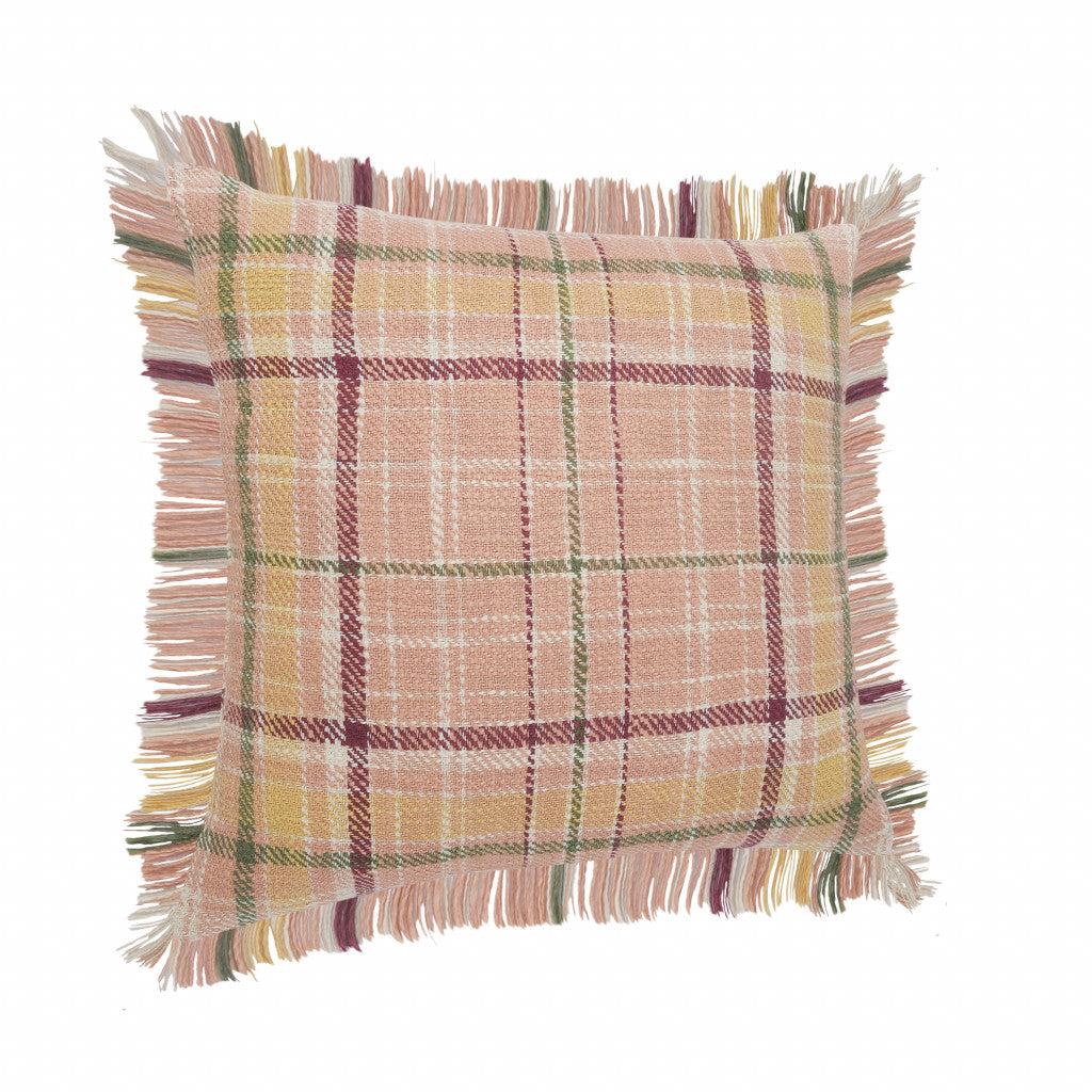 Pink Plaid Zippered 100% Cotton Throw Pillow Set Of Two - 20" x 20"