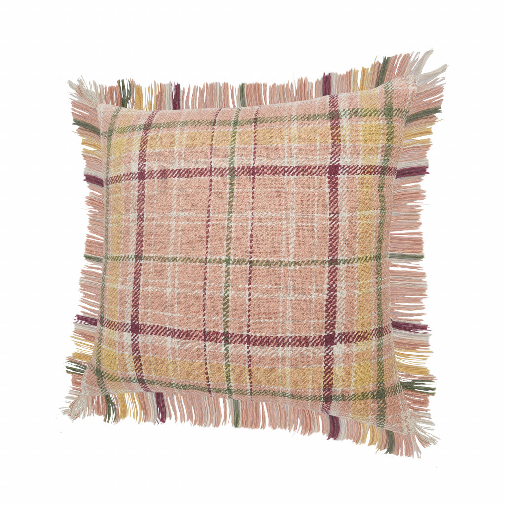 Pink Plaid Zippered 100% Cotton Throw Pillow Set Of Two - 20" x 20"