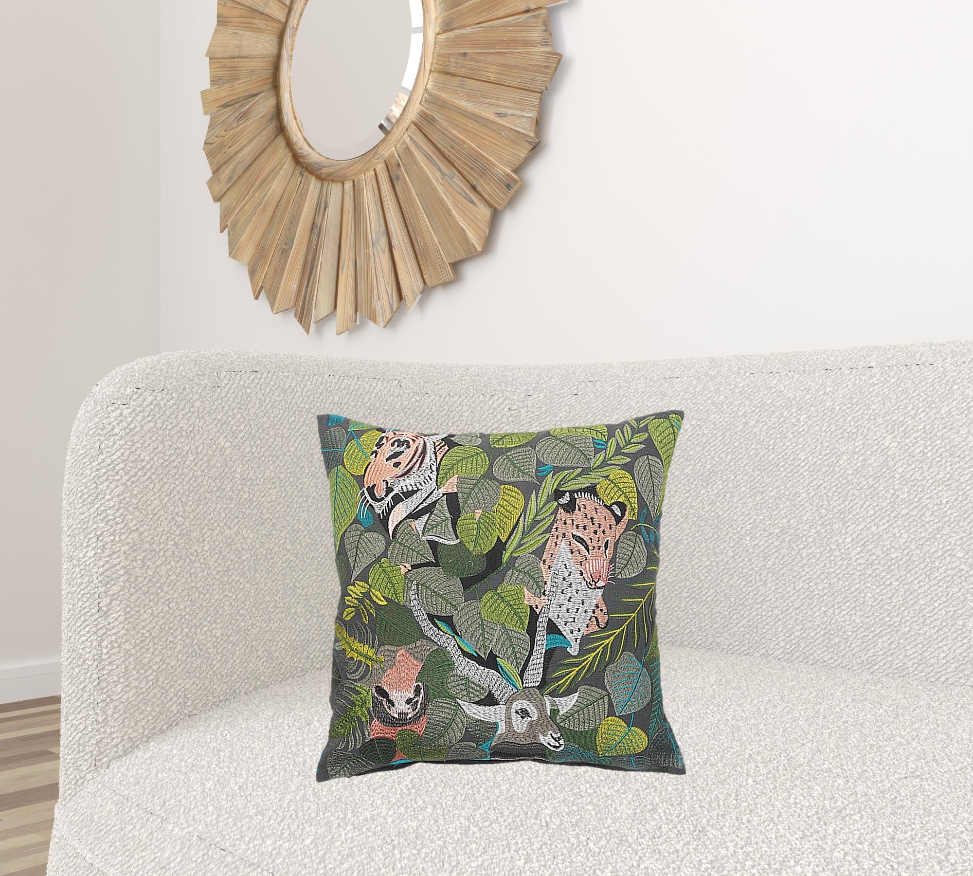 Set Of Two 20" X 20" Gray Animal Print Zippered 100% Cotton Throw Pillow