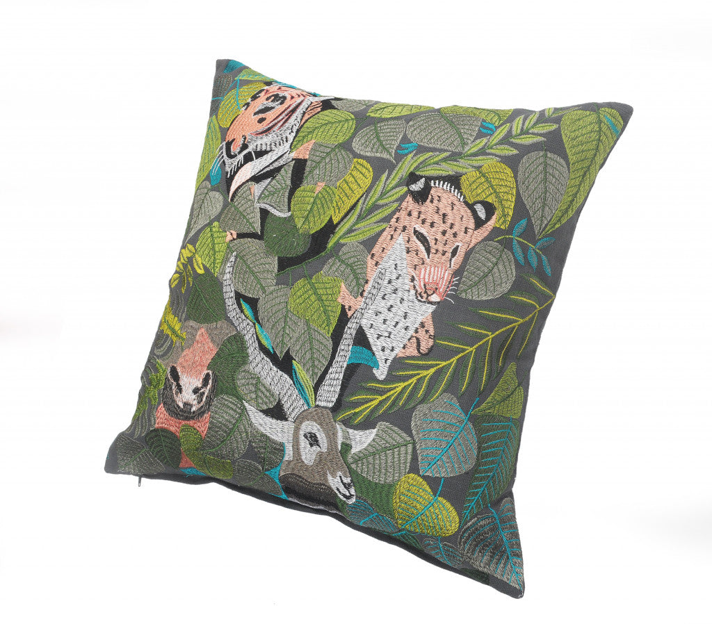 Set Of Two 20" X 20" Gray Animal Print Zippered 100% Cotton Throw Pillow