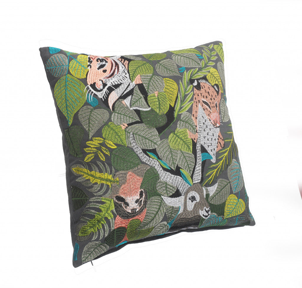 Set Of Two 20" X 20" Gray Animal Print Zippered 100% Cotton Throw Pillow