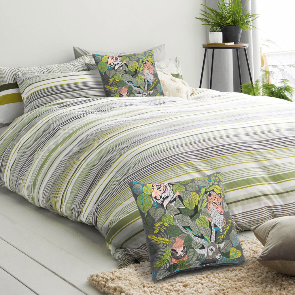 Set Of Two 20" X 20" Gray Animal Print Zippered 100% Cotton Throw Pillow