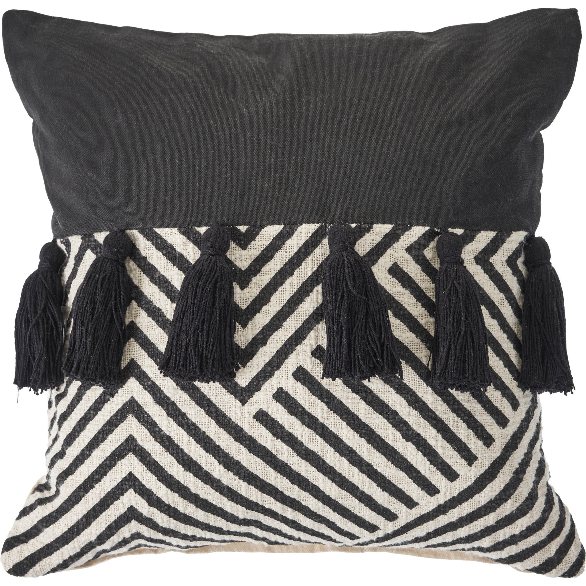Set Of Two 20" X 20" Black Chevron Zippered 100% Cotton Throw Pillow