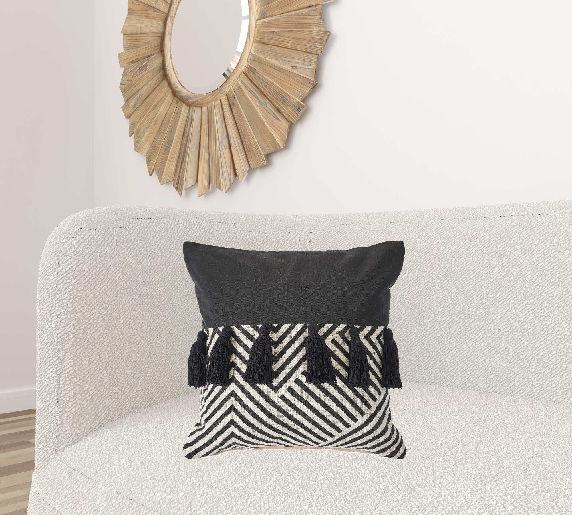 Set Of Two 20" X 20" Black Chevron Zippered 100% Cotton Throw Pillow