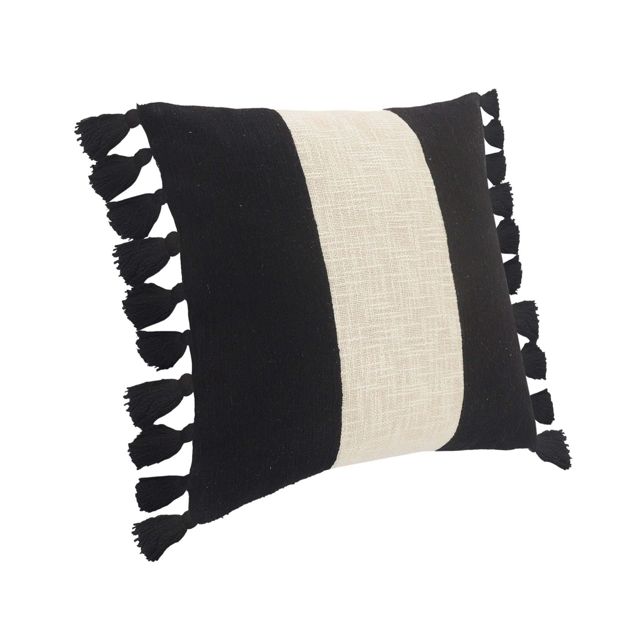 Set Of Two 20" X 20" Black Striped Zippered 100% Cotton Throw Pillow
