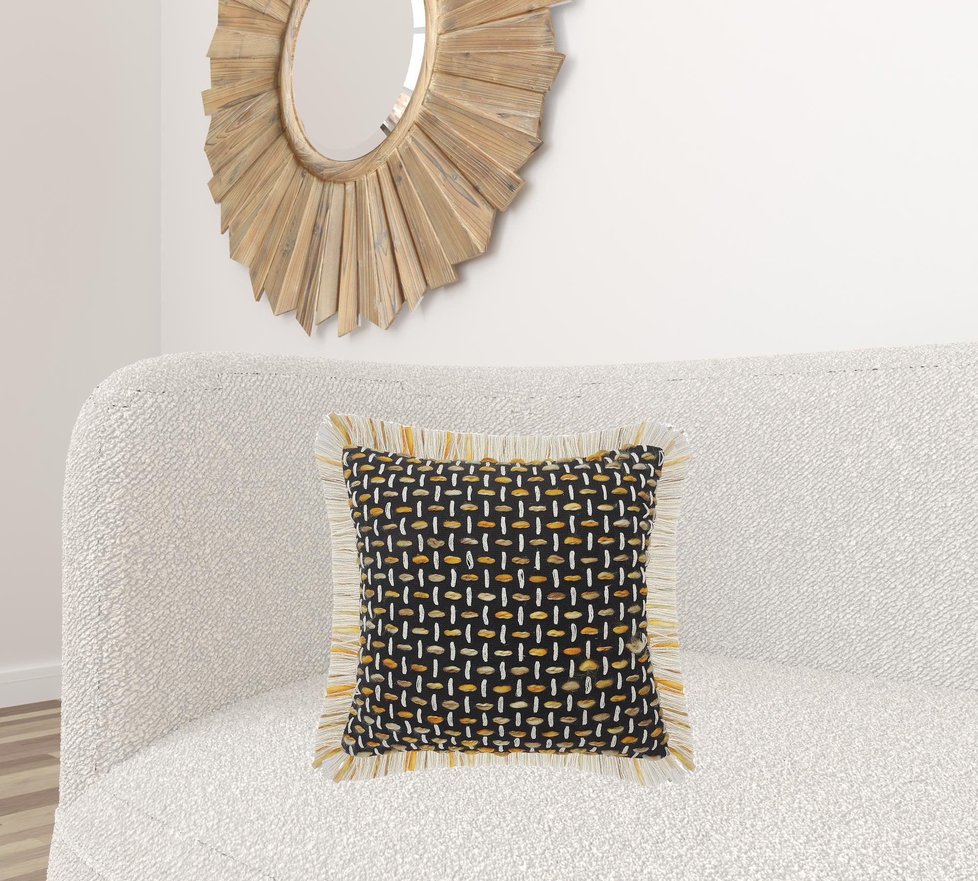 Set Of Two 20" X 20" Black Geometric Zippered Polyester And Cotton Blend Throw Pillow