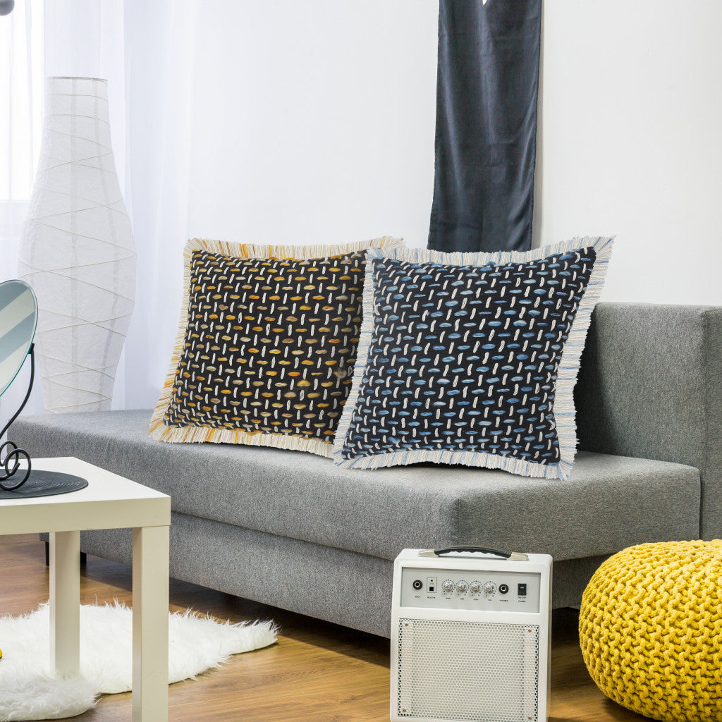 Set Of Two 20" X 20" Black Geometric Zippered Polyester And Cotton Blend Throw Pillow