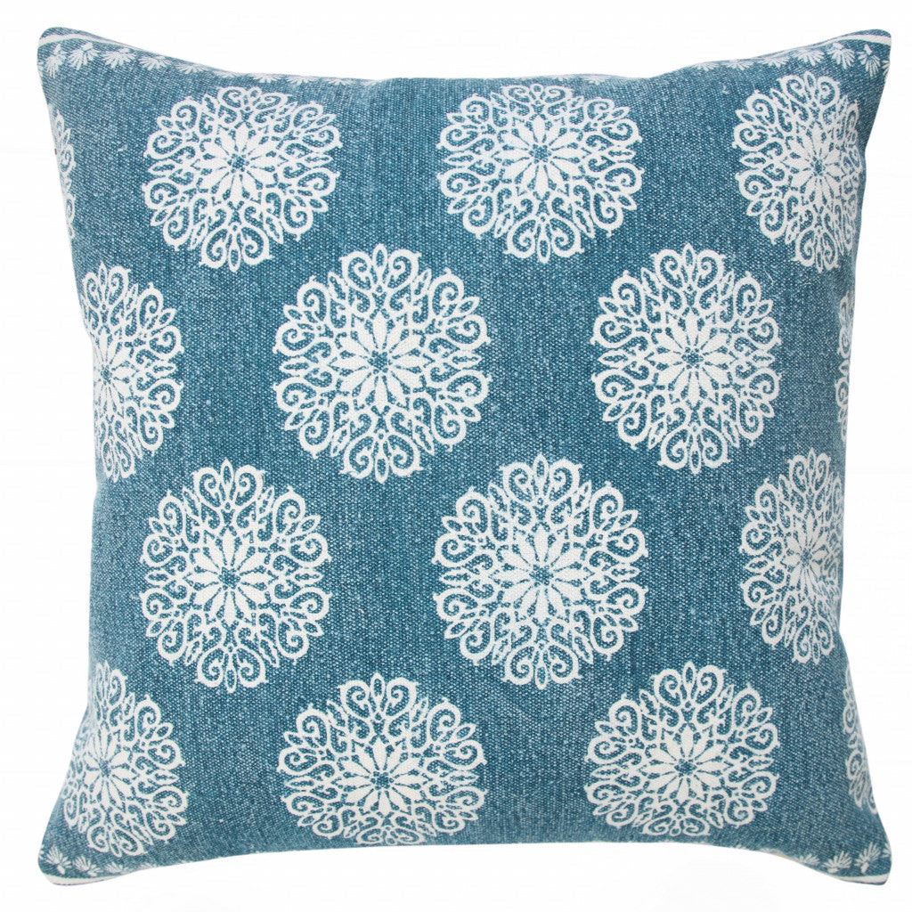 Set Of Two 20" X 20" Blue Floral Zippered 100% Cotton Throw Pillow