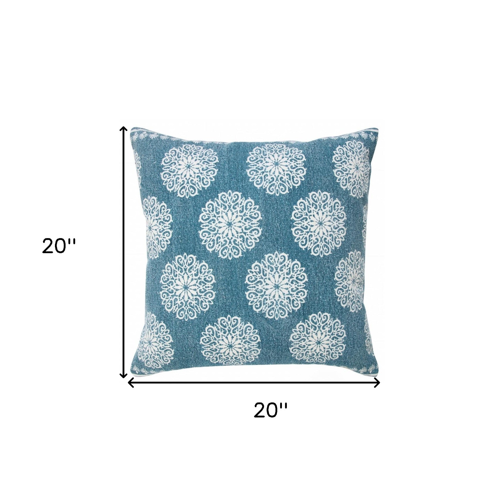 Set Of Two 20" X 20" Blue Floral Zippered 100% Cotton Throw Pillow