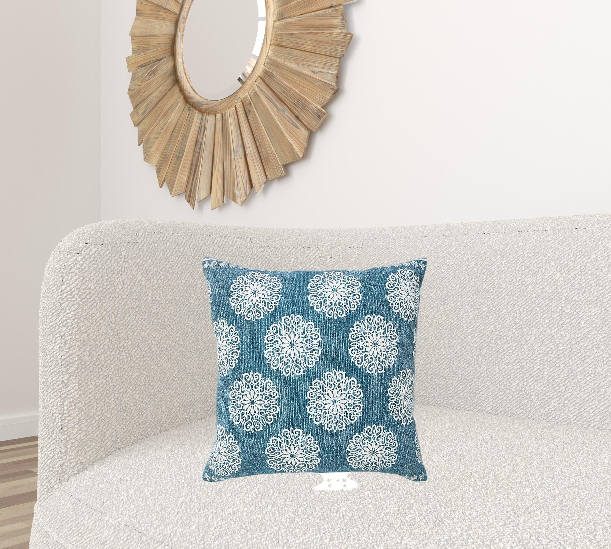 Set Of Two 20" X 20" Blue Floral Zippered 100% Cotton Throw Pillow