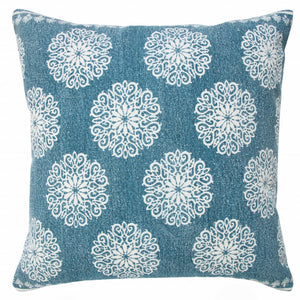 Set Of Two 20" X 20" Blue Floral Zippered 100% Cotton Throw Pillow