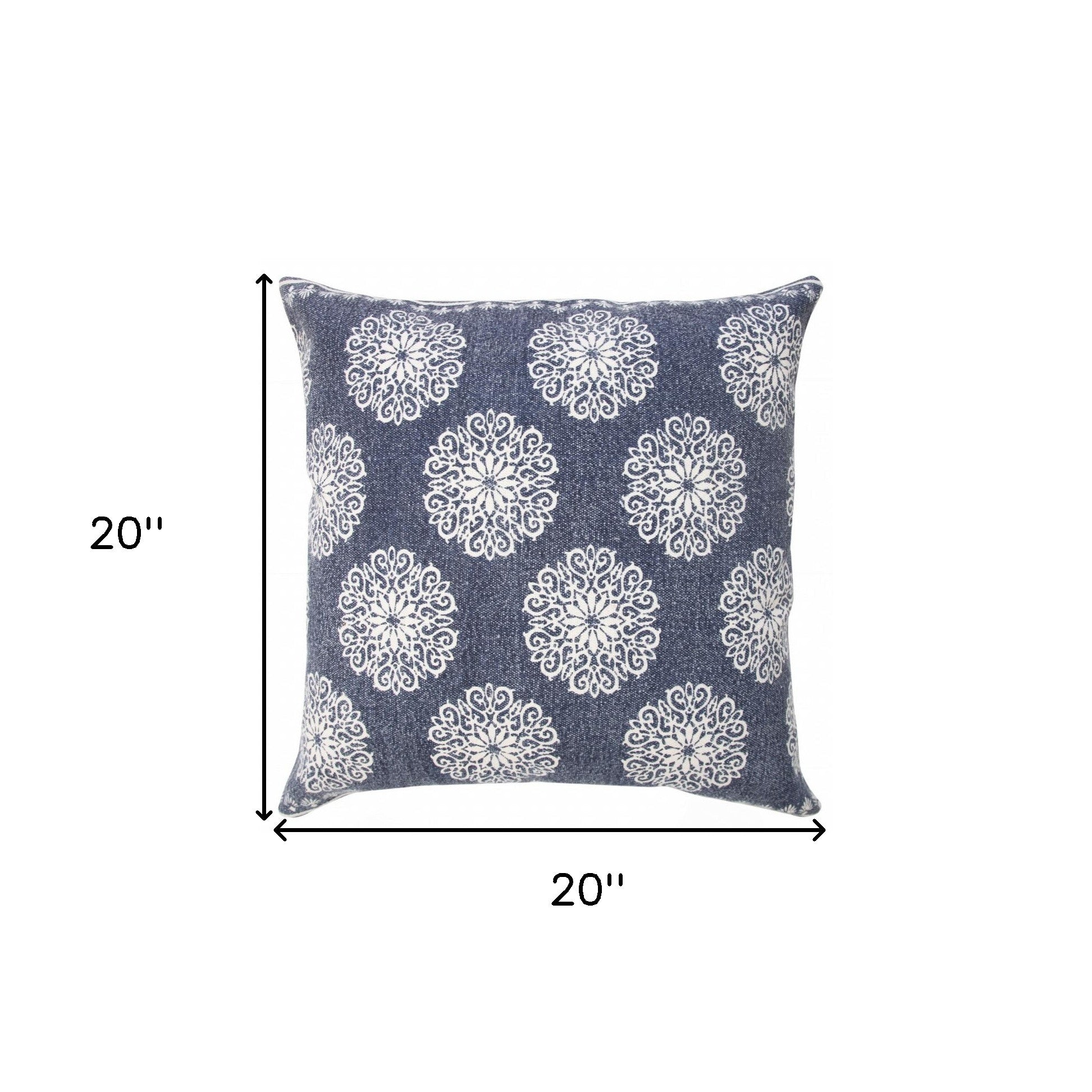 Set Of Two 20" X 20" Blue Floral Zippered 100% Cotton Throw Pillow