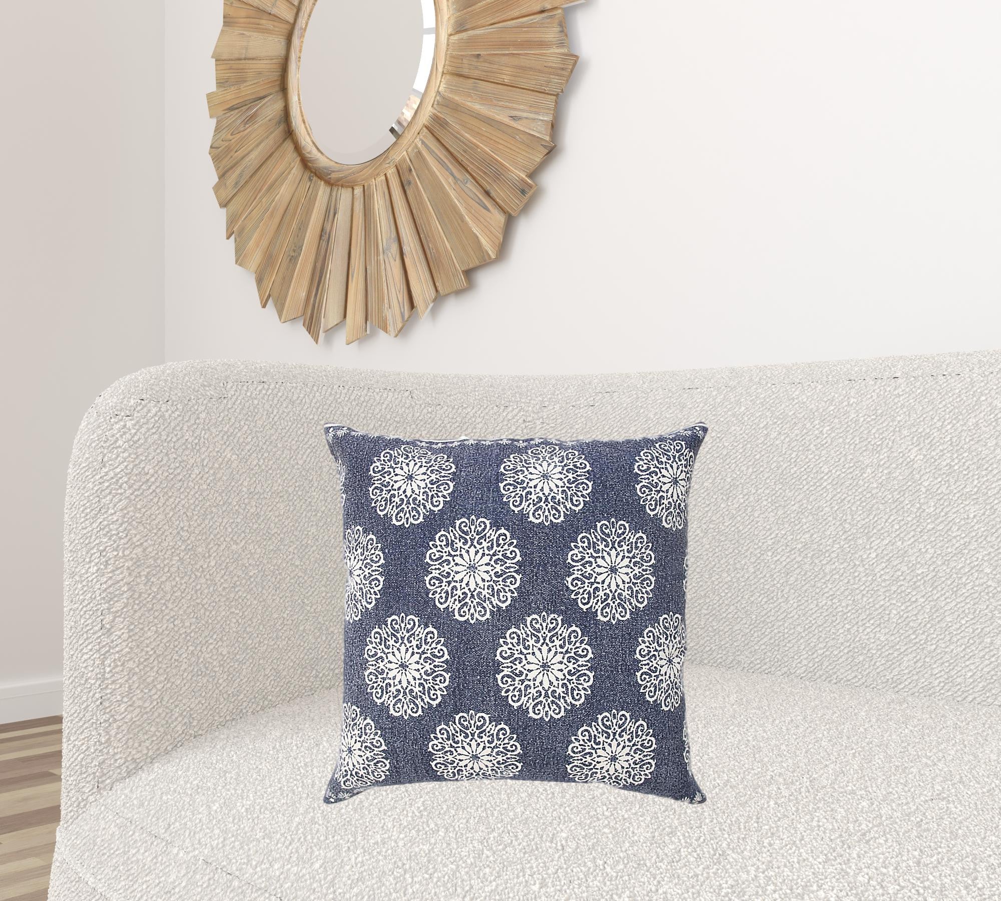 Set Of Two 20" X 20" Blue Floral Zippered 100% Cotton Throw Pillow