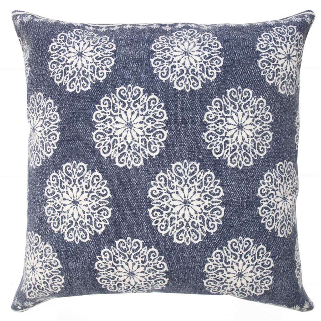 Set Of Two 20" X 20" Blue Floral Zippered 100% Cotton Throw Pillow