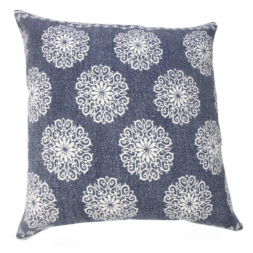 Set Of Two 20" X 20" Blue Floral Zippered 100% Cotton Throw Pillow