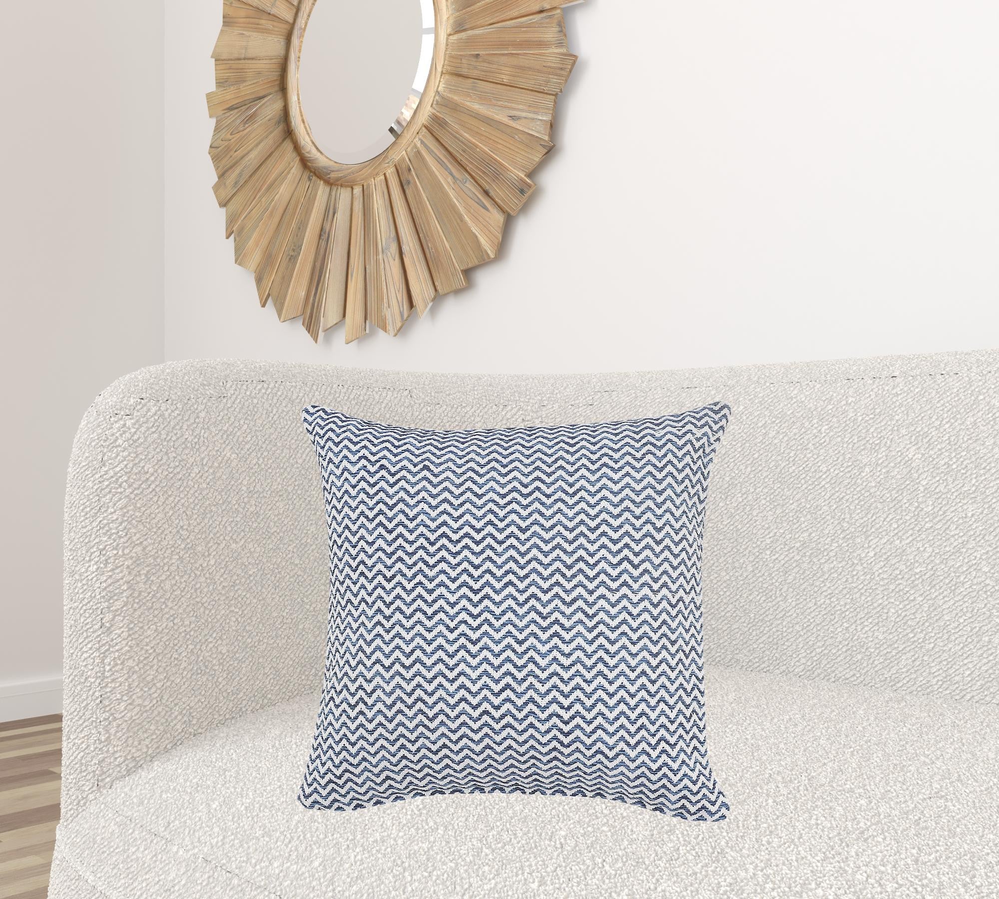 Set Of Two 22" X 22" Blue Chevron Zippered 100% Cotton Throw Pillow