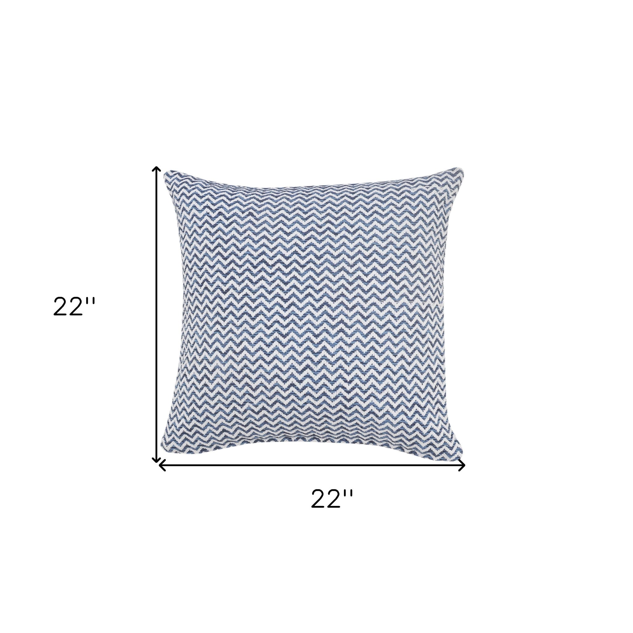 Set Of Two 22" X 22" Blue Chevron Zippered 100% Cotton Throw Pillow
