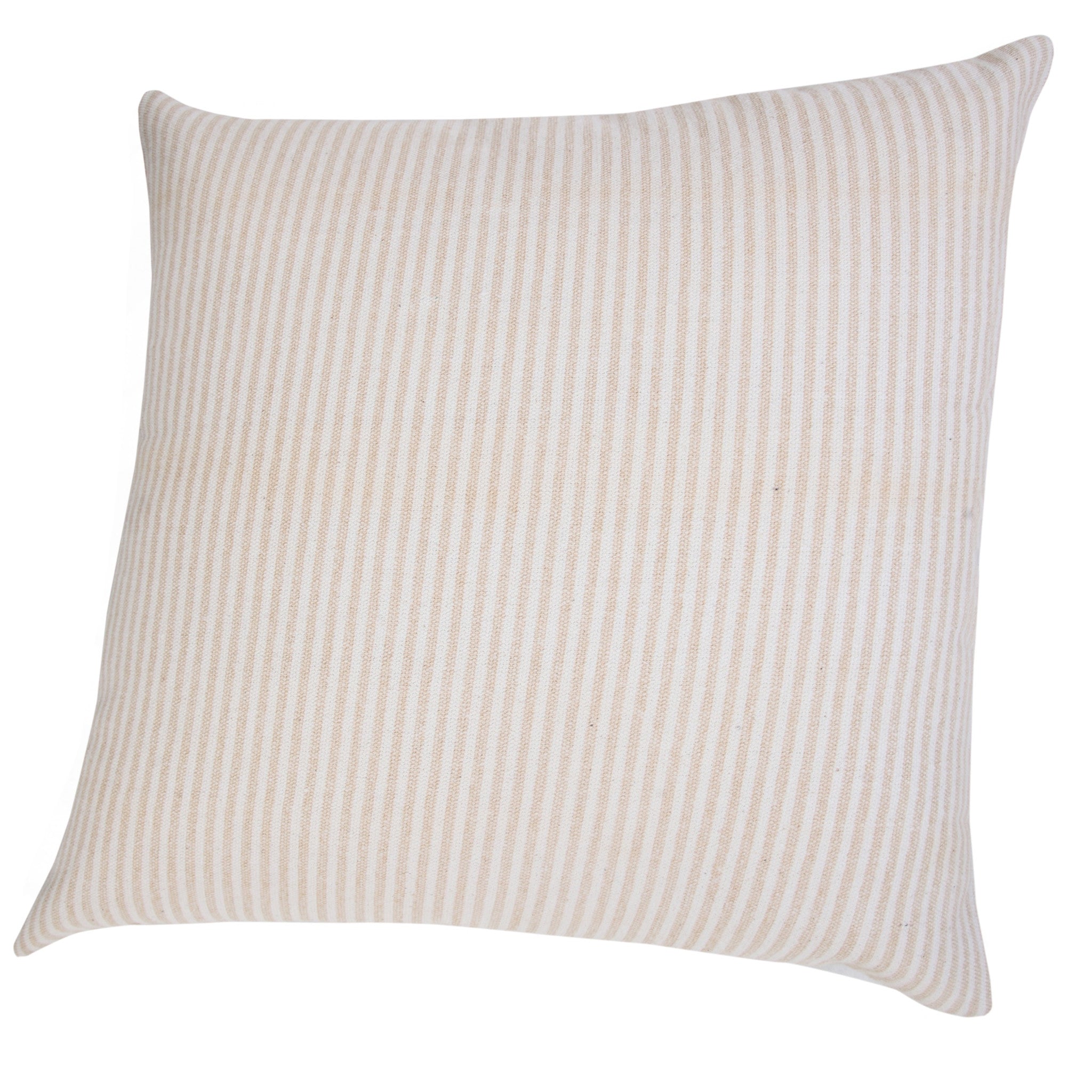 Set Of Two 20" X 20" Beige Striped Zippered 100% Cotton Throw Pillow