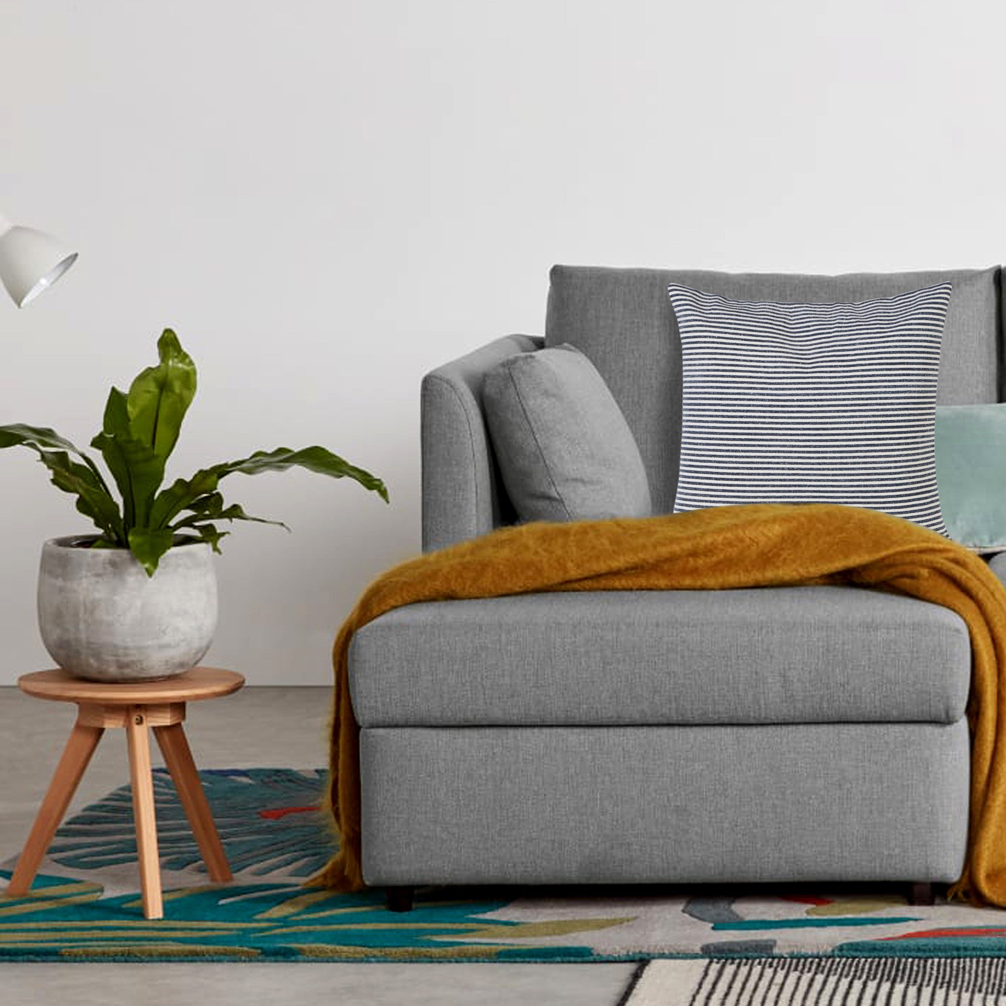 Set Of Two 20" X 20" Beige Striped Zippered 100% Cotton Throw Pillow