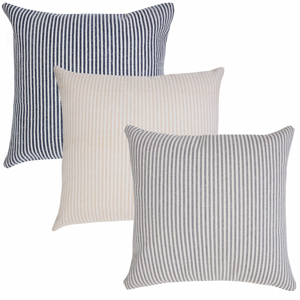Set Of Two 20" X 20" Beige Striped Zippered 100% Cotton Throw Pillow