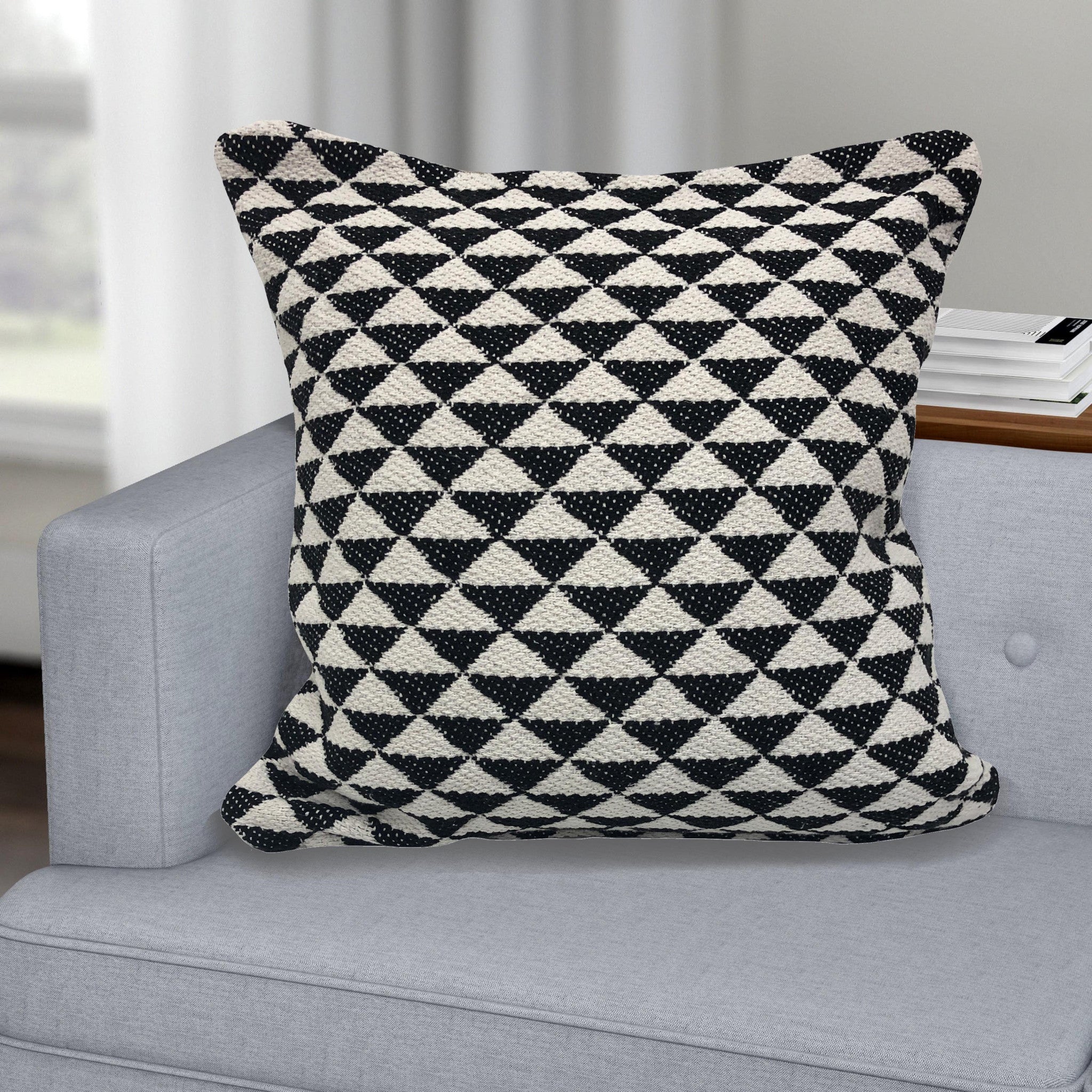 Set Of Two 22" X 22" Black Geometric Zippered 100% Cotton Throw Pillow