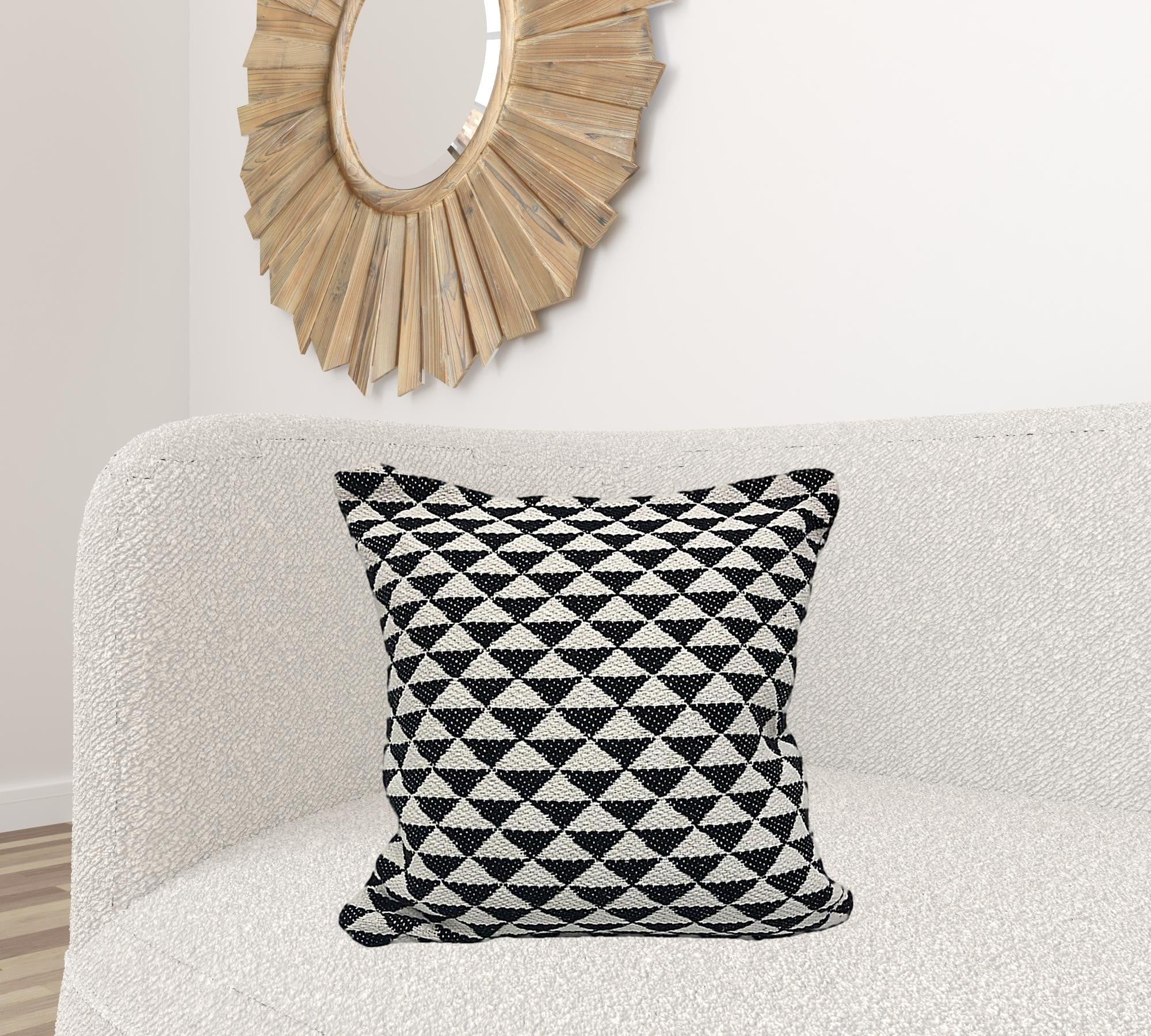Set Of Two 22" X 22" Black Geometric Zippered 100% Cotton Throw Pillow