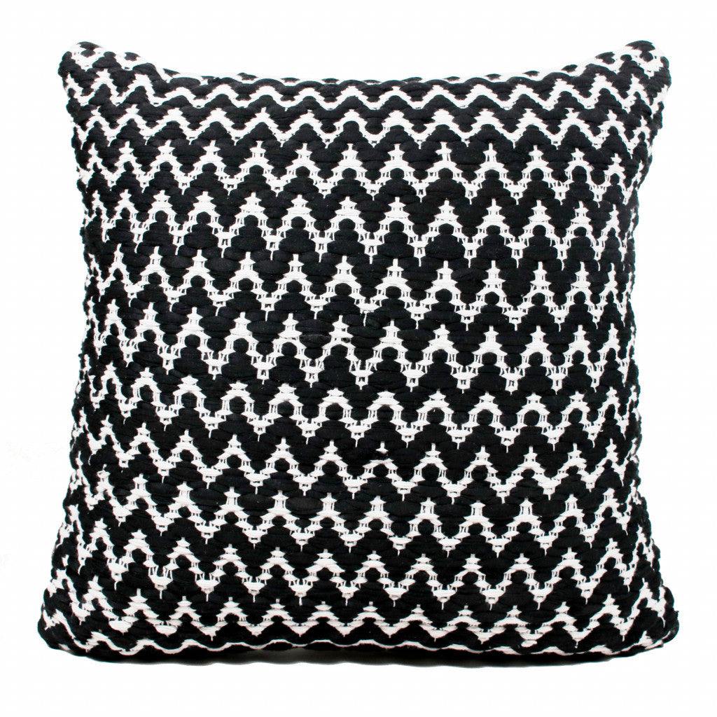 Set Of Two 20" X 20" Black Chevron Zippered Polyester Throw Pillow