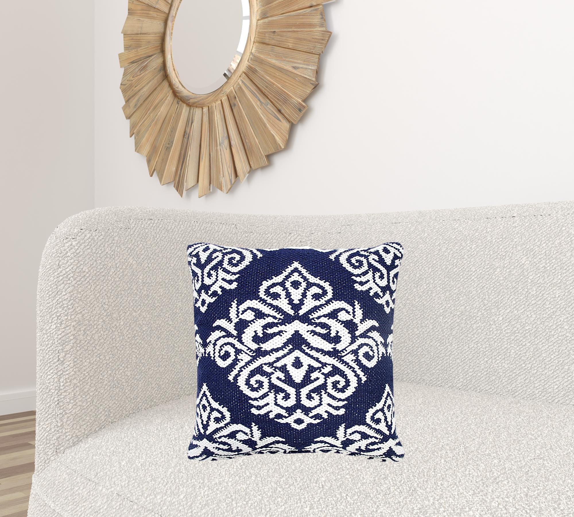 Set Of Two 20" X 20" White Damask Zippered 100% Cotton Throw Pillow