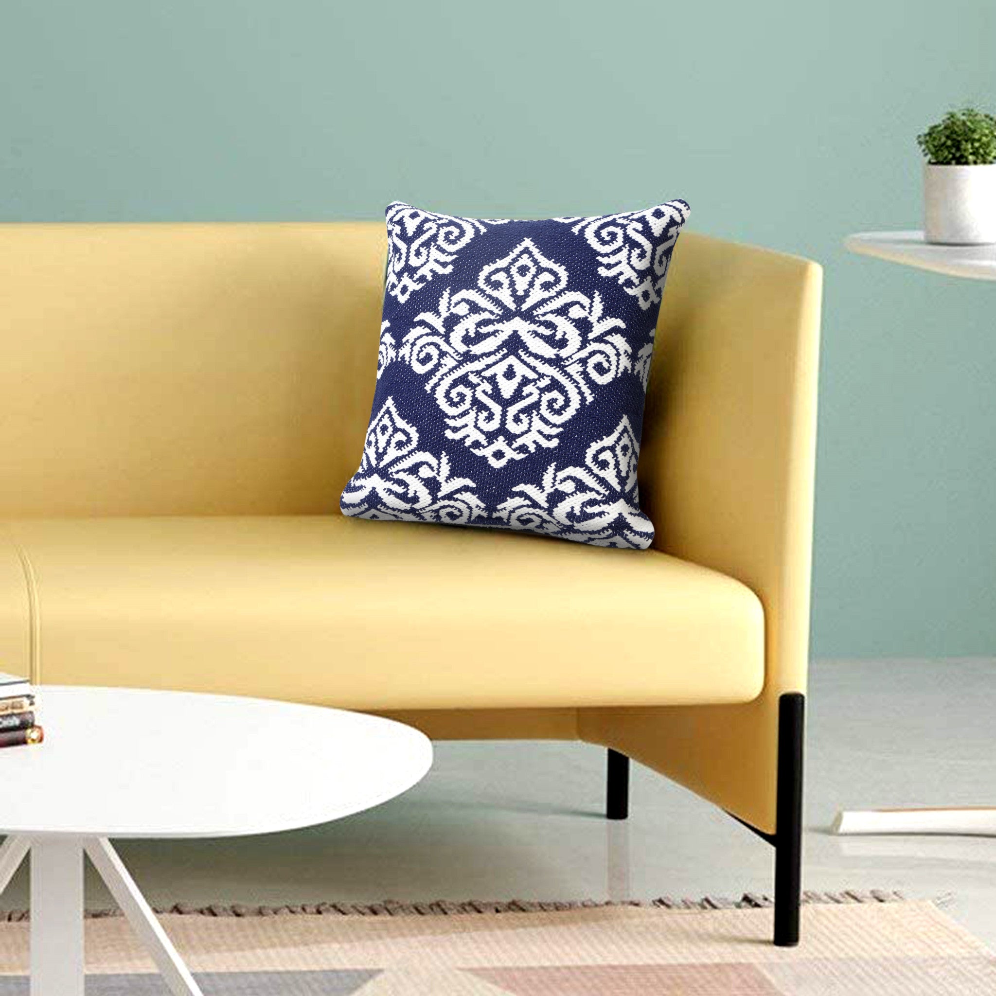 Set Of Two 20" X 20" White Damask Zippered 100% Cotton Throw Pillow