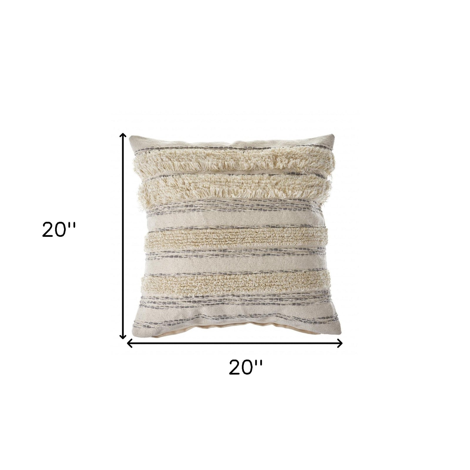 Set Of Two 20" X 20" Cream Striped Zippered 100% Cotton Throw Pillow