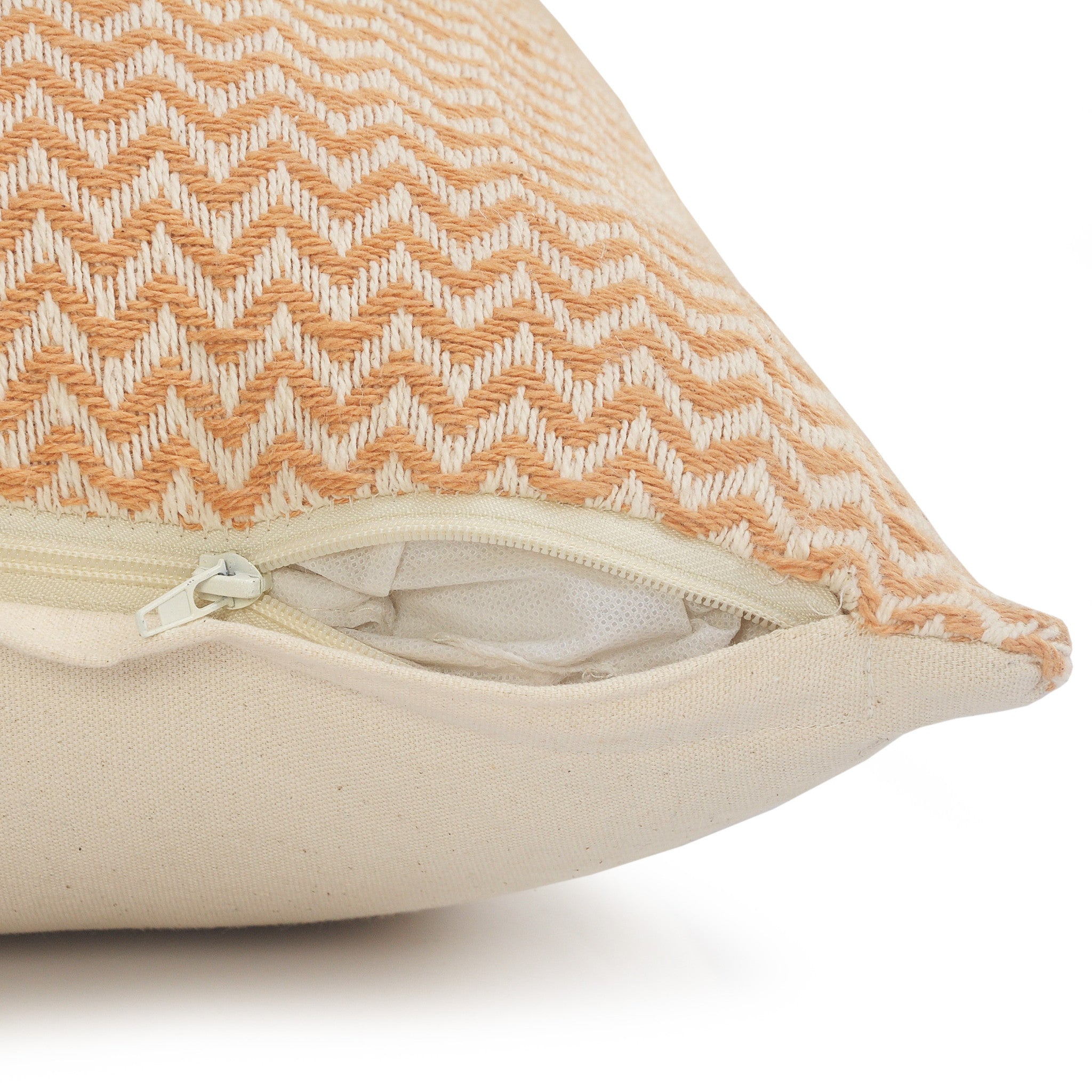 Cream Chevron Zippered 100% Cotton Throw Pillow Set Of Two 18" x 18"