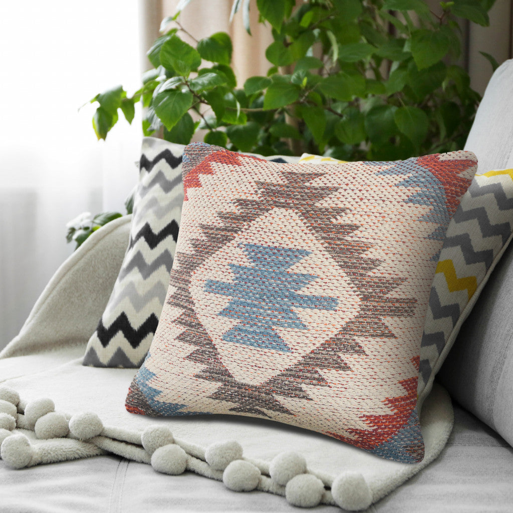 Set Of Two 18" X 18" Multicolored Geometric Zippered 100% Cotton Throw Pillow