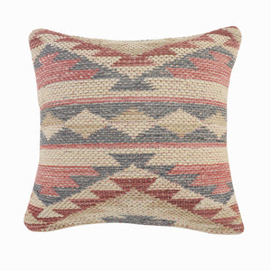 Set Of Two 18" X 18" Blue Cream And Red Geometric Zippered 100% Cotton Throw Pillow