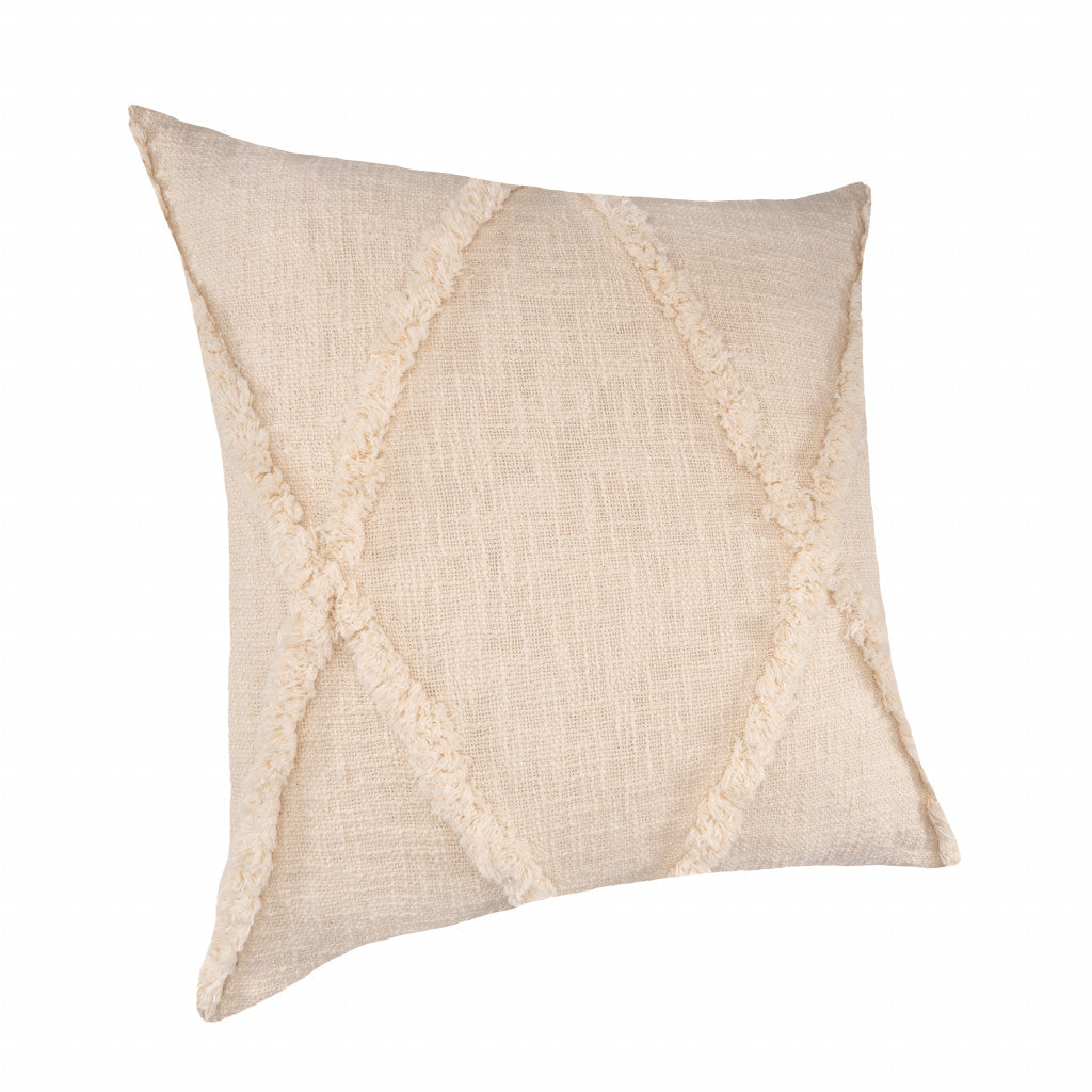 Set Of Two 18" X 18" Beige Diamond Zippered 100% Cotton Throw Pillow