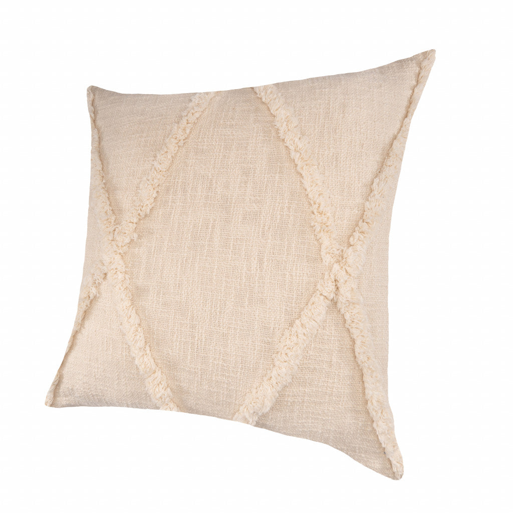 Set Of Two 18" X 18" Beige Diamond Zippered 100% Cotton Throw Pillow