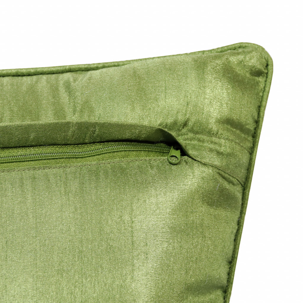 Set Of Two 14" X 20" Green Floral Zippered Polyester Throw Pillow