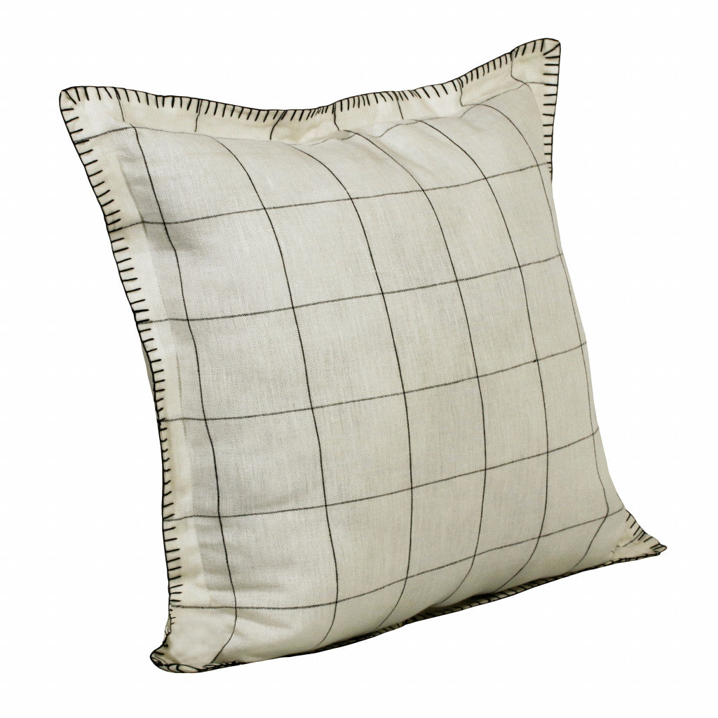 Set Of Two 20" X 20" Ivory Geometric Zippered Linen Throw Pillow