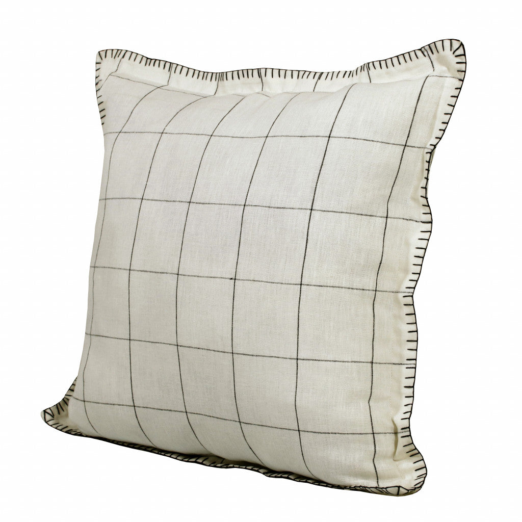 Set Of Two 20" X 20" Ivory Geometric Zippered Linen Throw Pillow