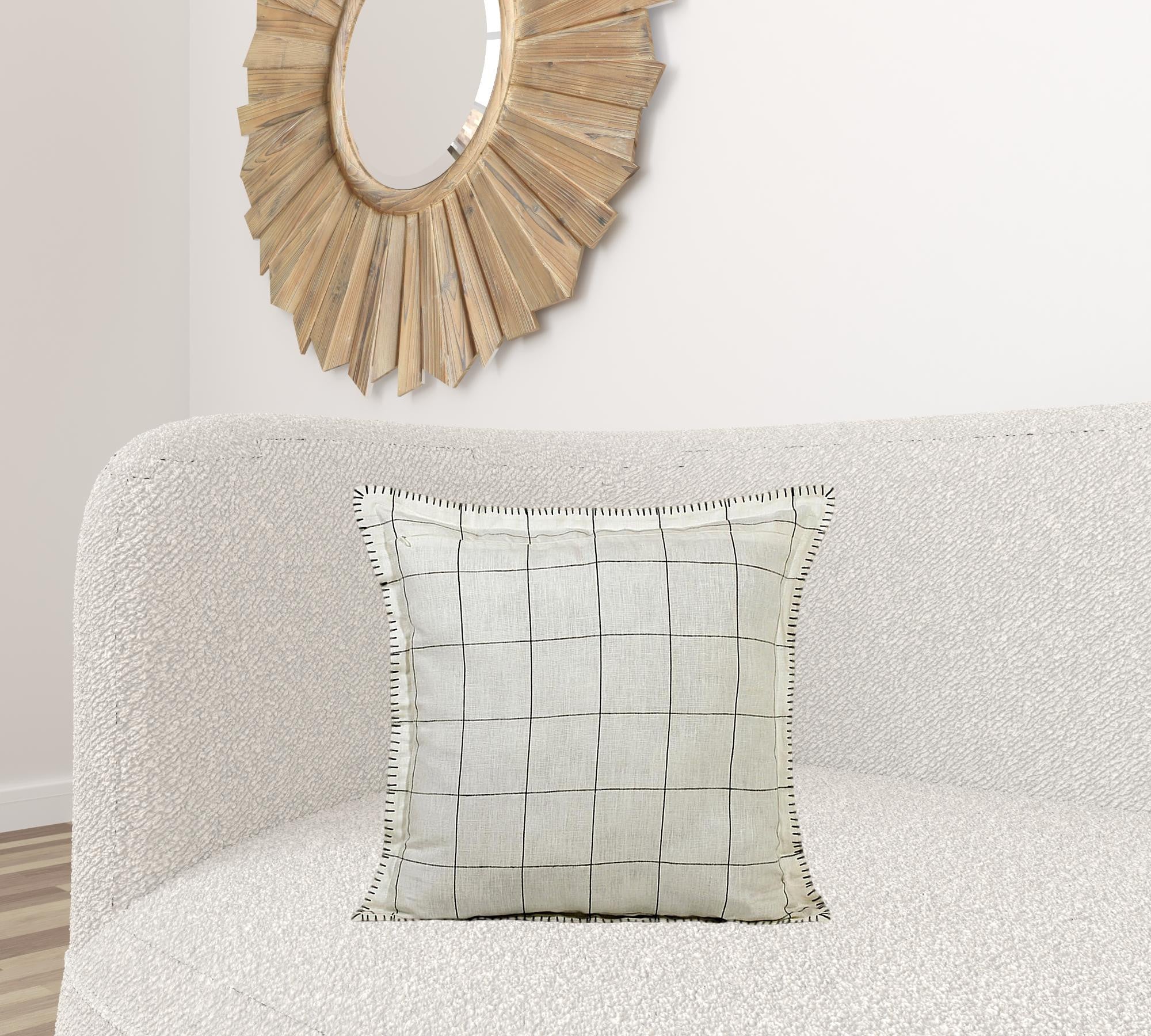 Set Of Two 20" X 20" Ivory Geometric Zippered Linen Throw Pillow