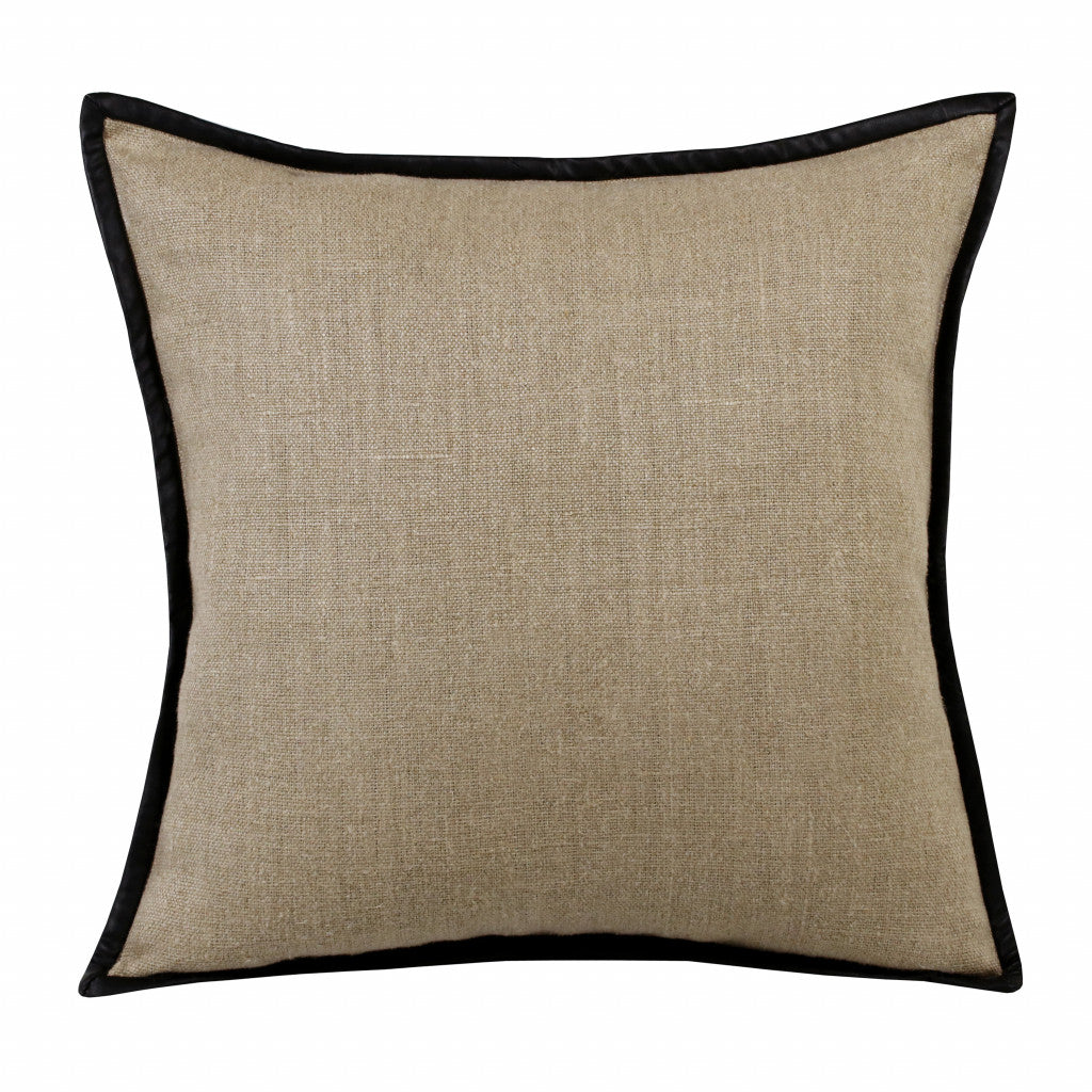 Tan Solid Color Zippered Linen Throw Pillow Set Of Two - 20" x 20"